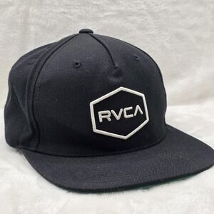 RVCA Hat Cap Mens Snap Back Black Hex Patch Skate Surf Streetwear Mid Fit